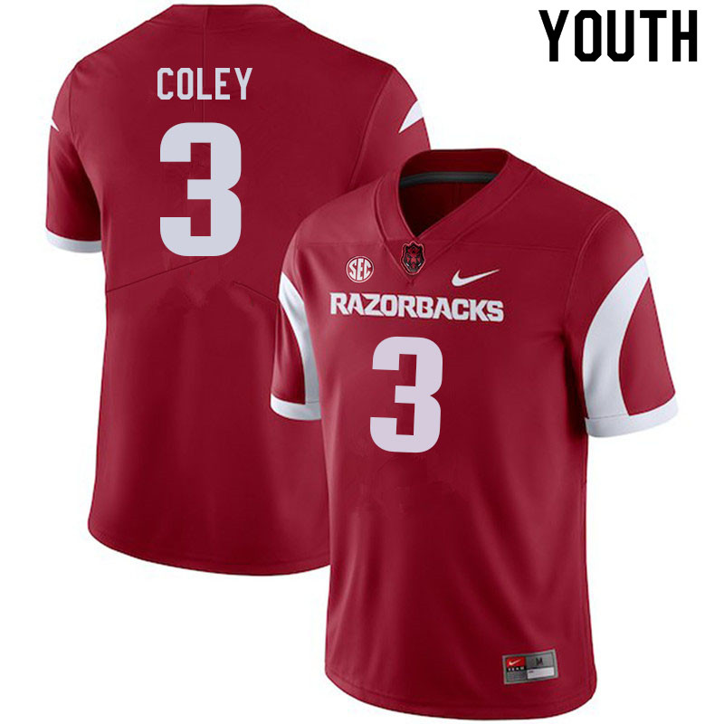Youth #3 Lucas Coley Arkansas Razorbacks College Football Jerseys Sale-Cardinal